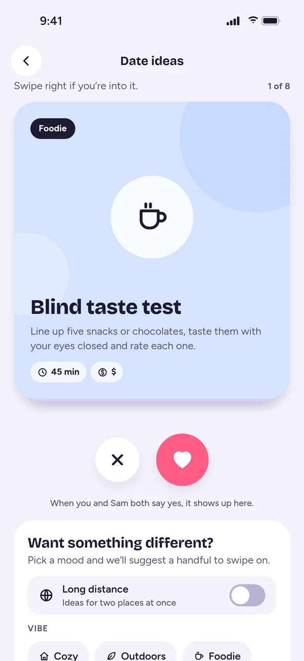A list of date ideas filtered by vibe
