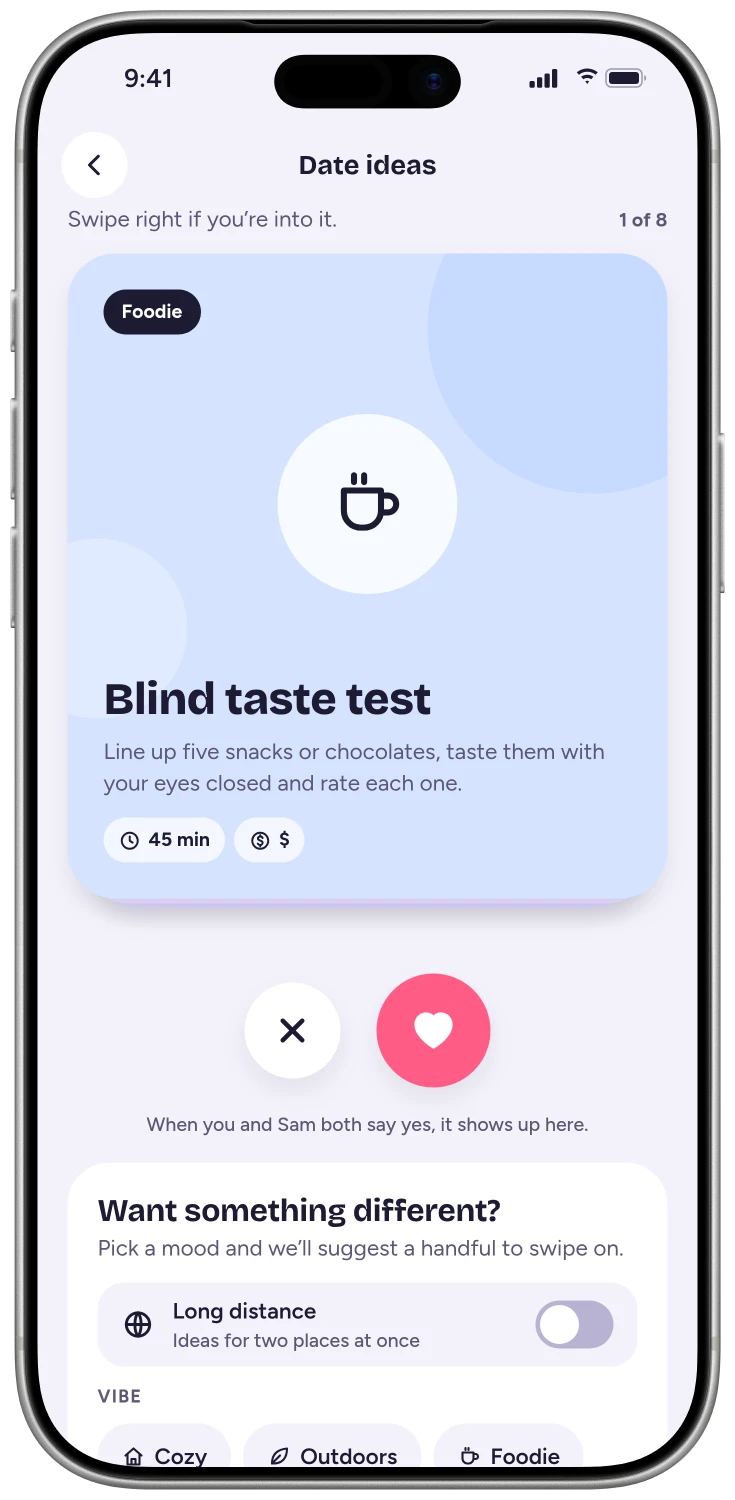 A list of date ideas filtered by vibe