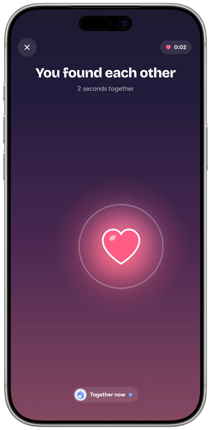 Thumb kiss screen with a glowing heart