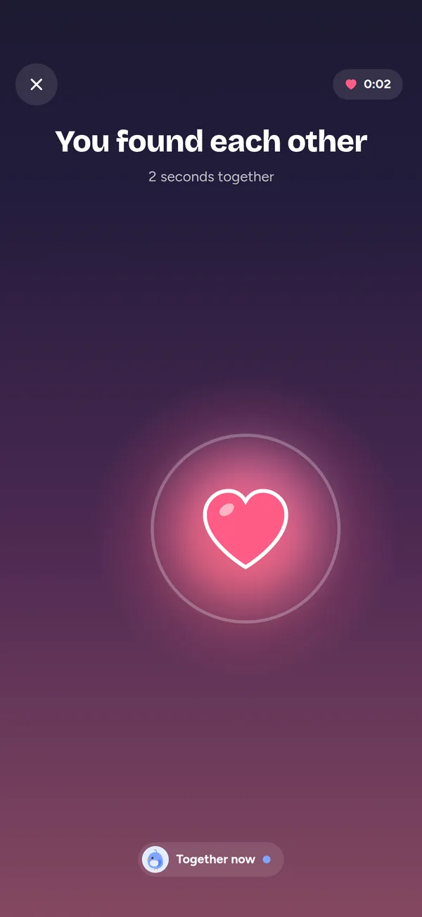 Thumb kiss screen with a glowing heart